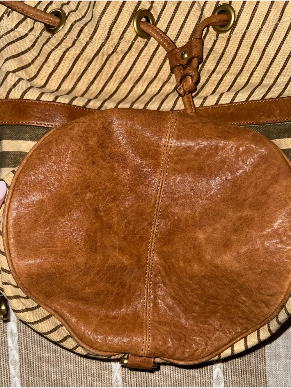 Vintage Cole Haan G Series Convertible Backpack Tote Bag Striped Canvas Leather - Picture 4 of 6